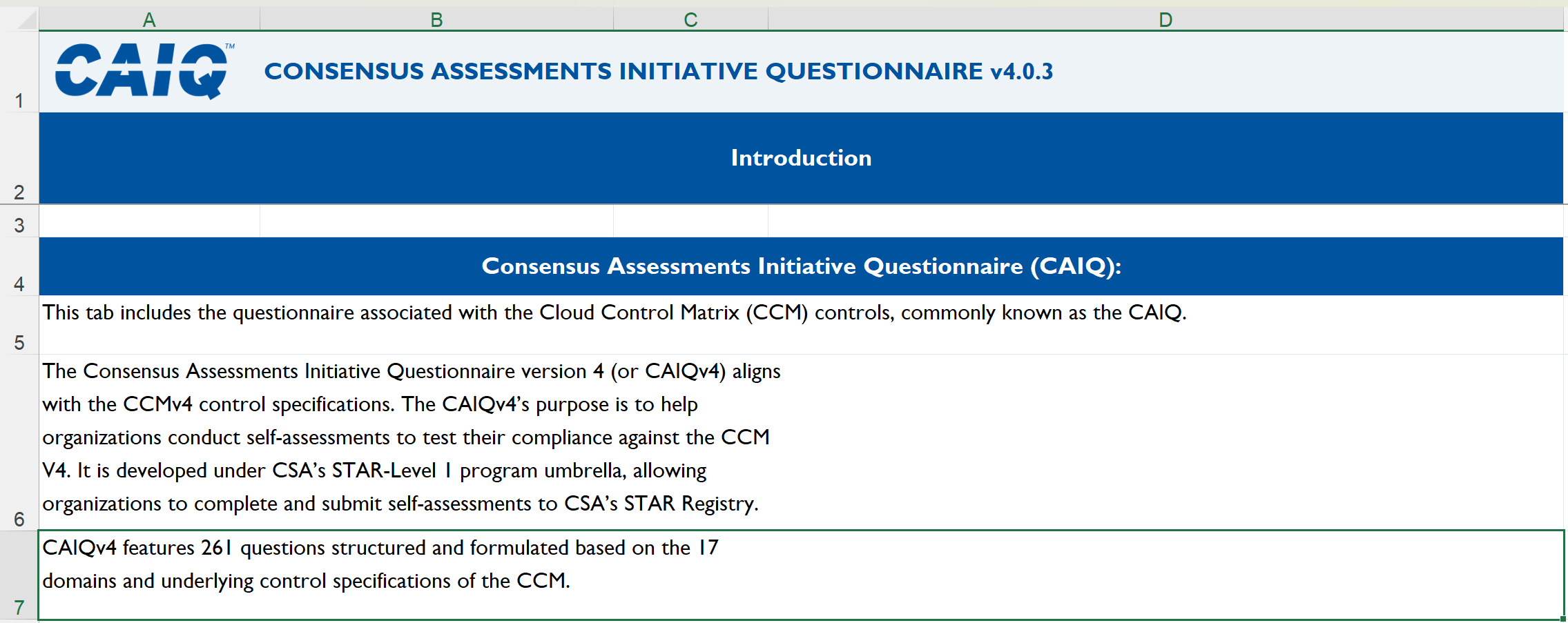Security Questionnaire Spreadsheet